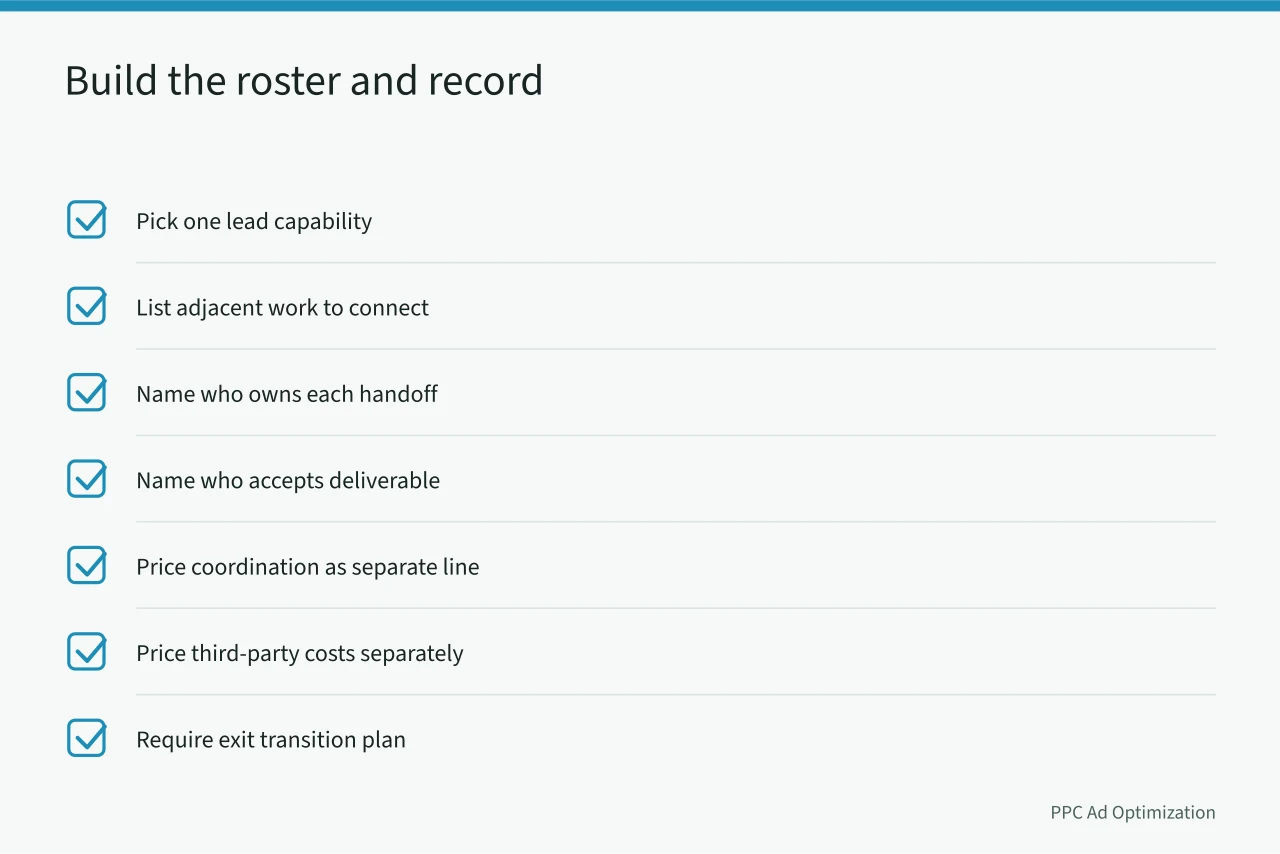 Checklist for building an agency roster and documenting handoffs (Advertising agencies specialties compared: brand, media, and performance work)